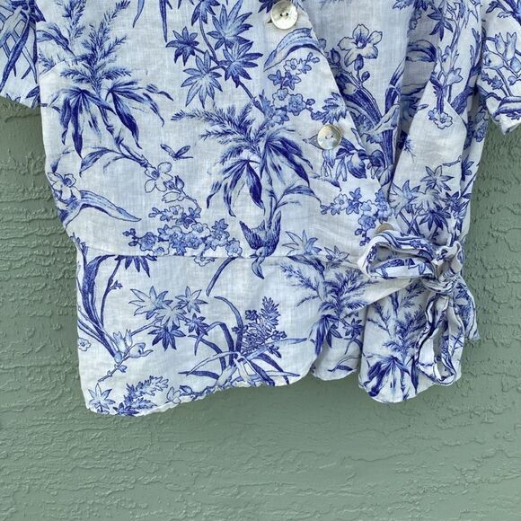 H&M Sz M 100% Linen Floral Wrap Top - Picture 3 of 8